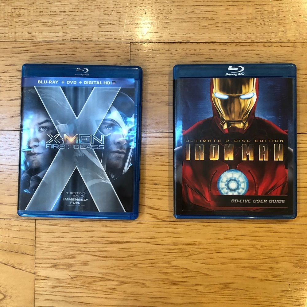Marvel duo/Ironman/X-Men First Class blu-ray